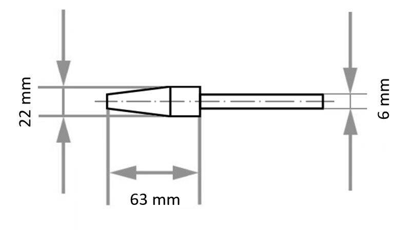 Rysunek techniczny narzędzia o wymiarach: 22 mm wysokości, 6 mm szerokości i 63 mm długości.