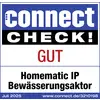 Obraz przedstawia pieczęć kontrolną firmy "connect" z oceną "Dobry" dla aktora nawadniania Homematic IP, datowaną na lipiec 2025.