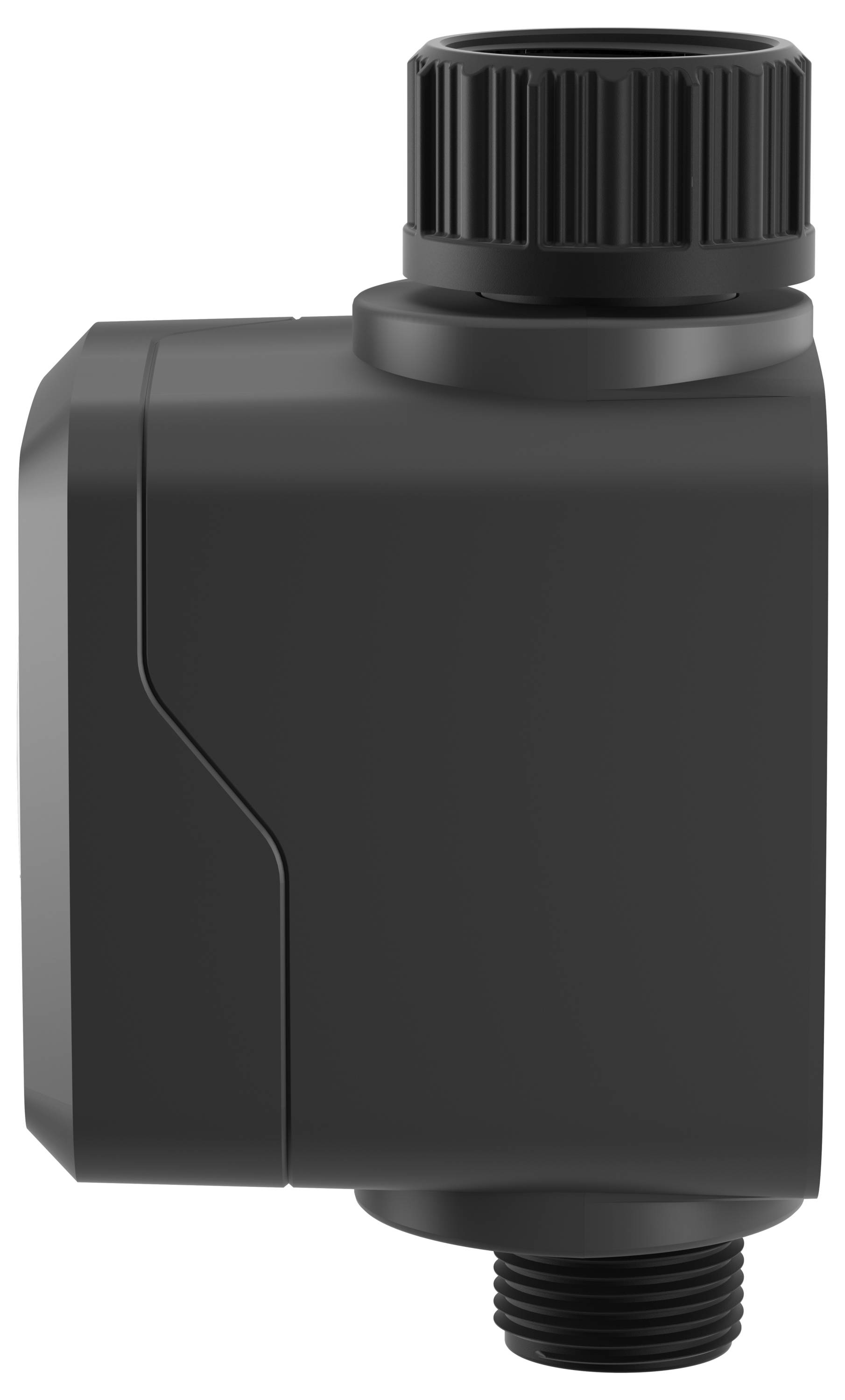 Czarny plastikowy złącz elektroniczny z cylindrycznym wtykiem i gwintem na końcu, sfotografowany z boku na neutralnym tle.