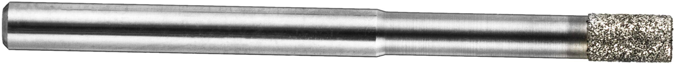 Cylindryczny metalowy narzędź z chropowatym, teksturowanym końcem do szlifowania lub cięcia materiałów.