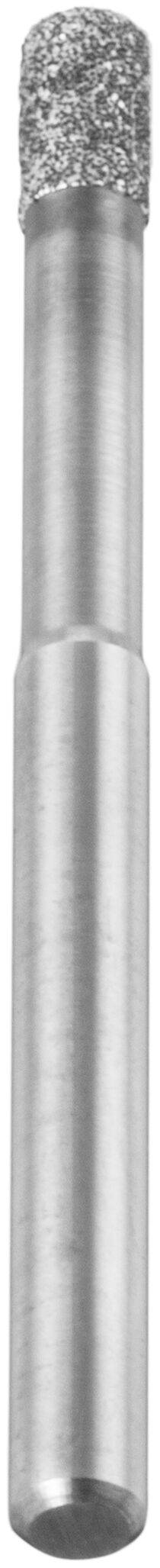Srebrne cylindryczne narzędzie stomatologiczne z fakturowanym, zaokrąglonym końcem, prawdopodobnie przeznaczone do precyzyjnych zabiegów, na białym, jednolitym tle.