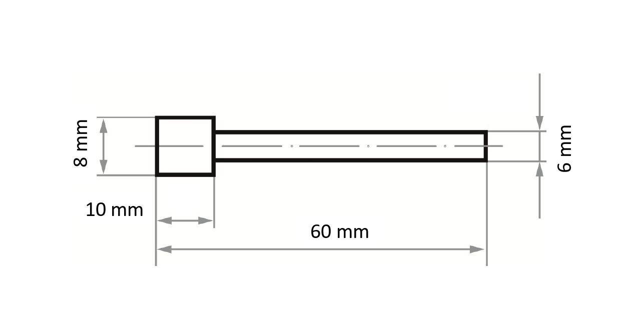 Rysunek techniczny gwoździa o wymiarach: długość 60 mm, szerokość główki 10 mm, wysokość główki 8 mm, średnica gwoździa 6 mm.
