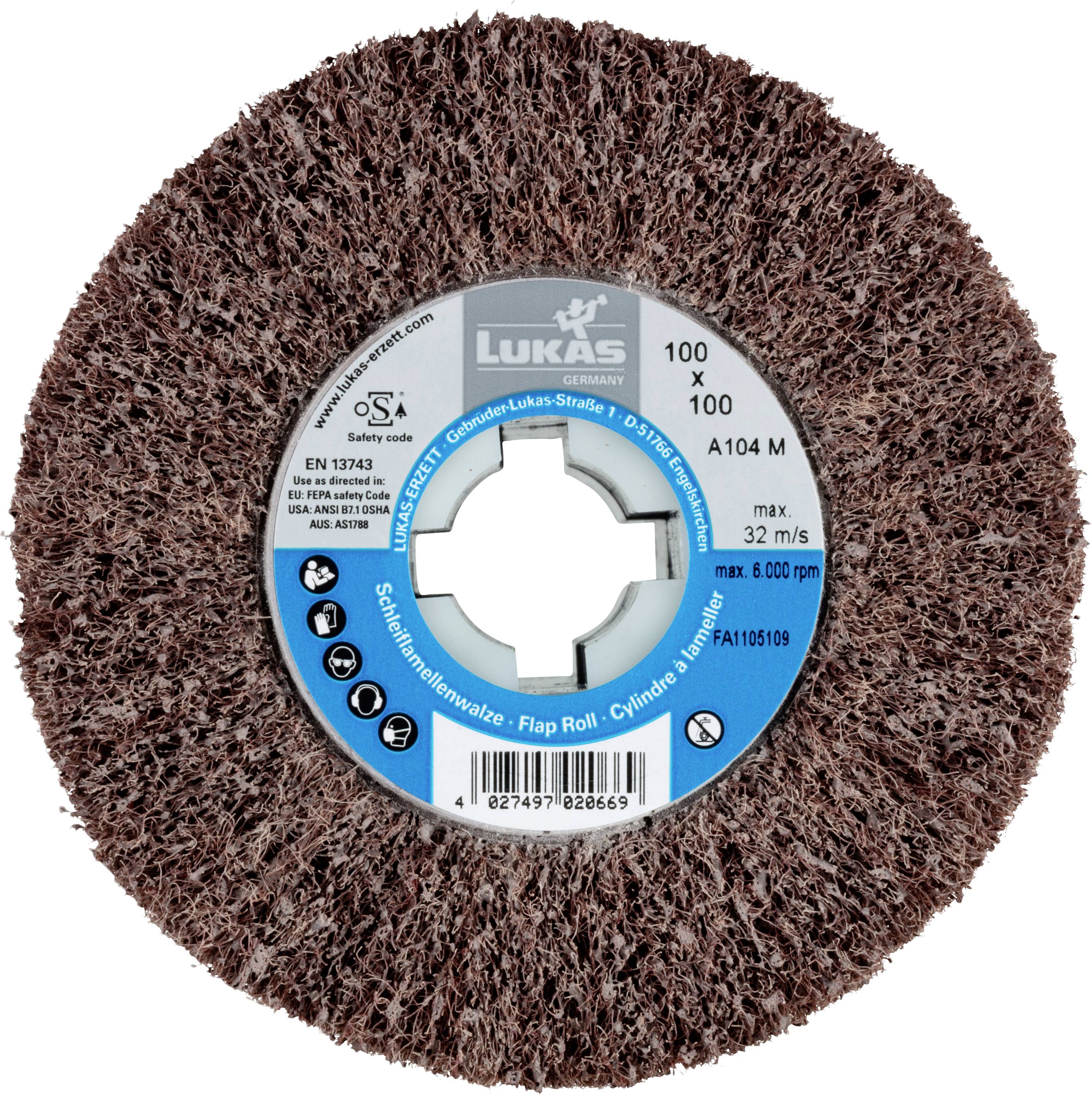 LUKAS-ERZETT A22861001000104 Універсальний шліфувальний ролик LWV 100x100 мм з отвором 19 мм | Корунд, зернистість 100, 1 шт.