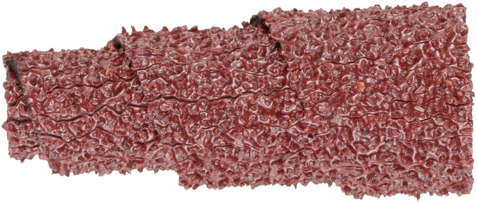 Zbliżenie czerwonobrunatnej kory o szorstkim, chropowatym surface'ie z nieregularnymi wzorami przypominającymi skórę aligatora.