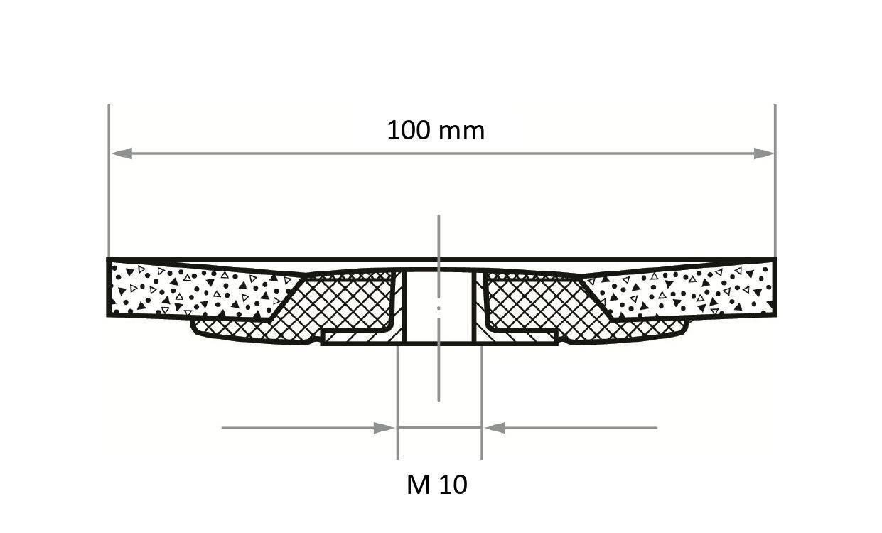 'Przekrój poprzeczny elementu konstrukcyjnego o warstwowej budowie o całkowitej szerokości 100 mm i specyfikacji M 10, przedstawiający strukturę wewnętrzną.'