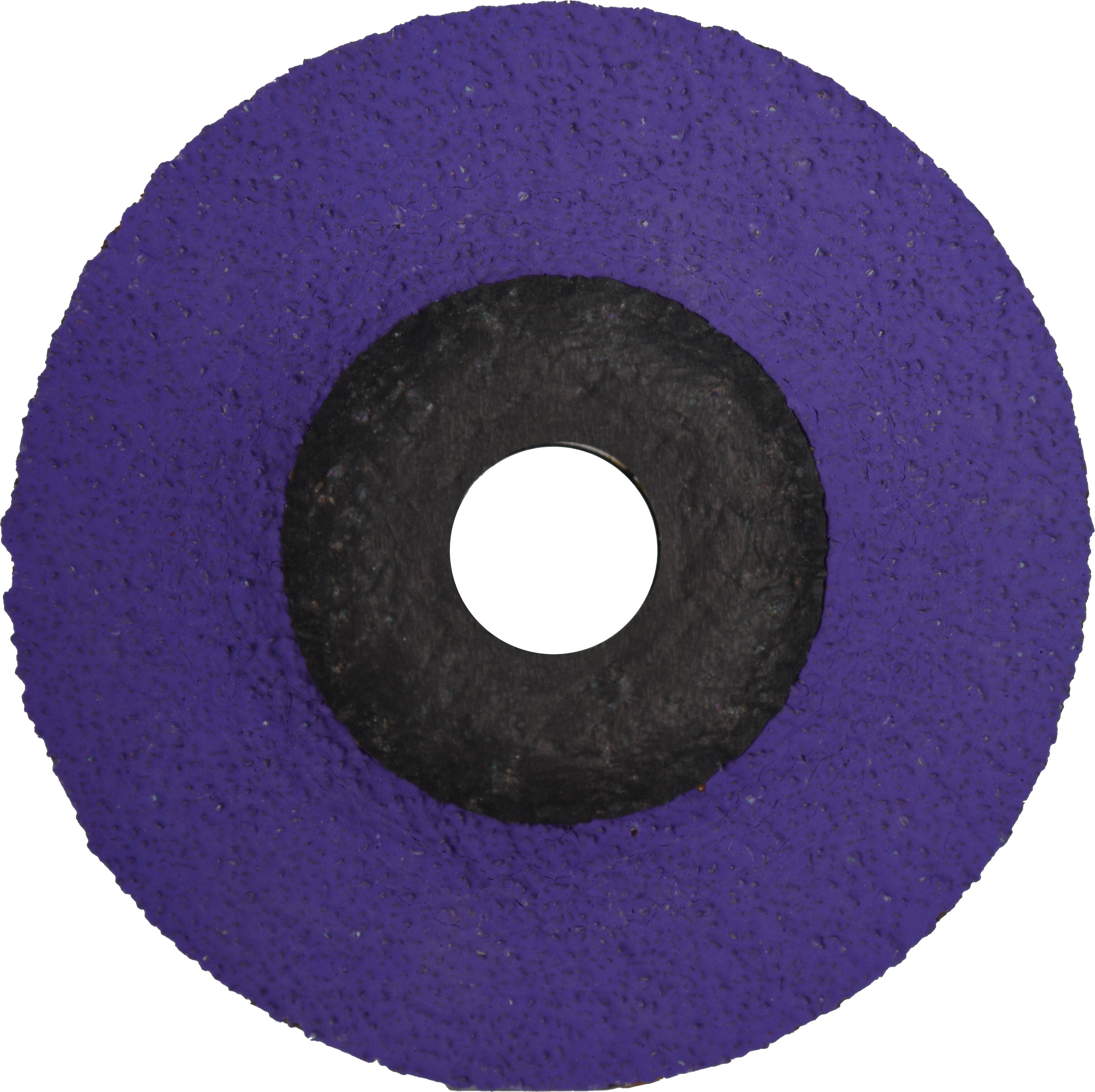 Tarcza ścierna z fioletową powierzchnią i czarnym środkiem, z okrągłym otworem, przeznaczona do szlifowania lub szlifowania.