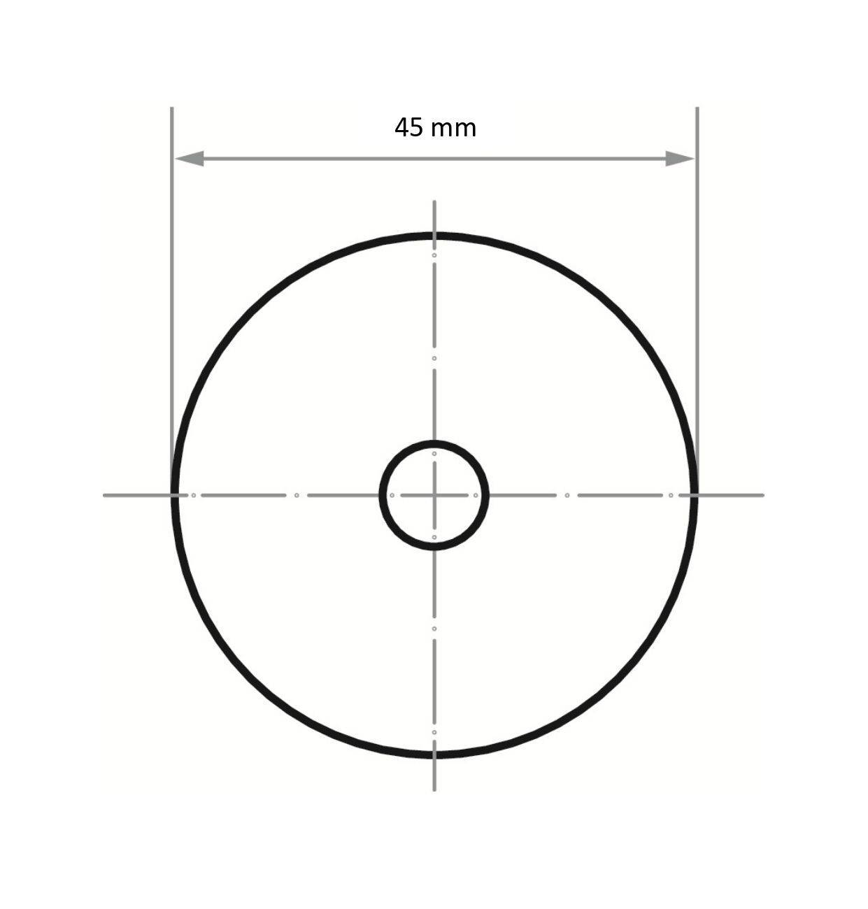 Diagram kołowy o średnicy zewnętrznej 45 mm, z mniejszym kołem centralnym, przeciętym liniami pionowymi i poziomymi.
