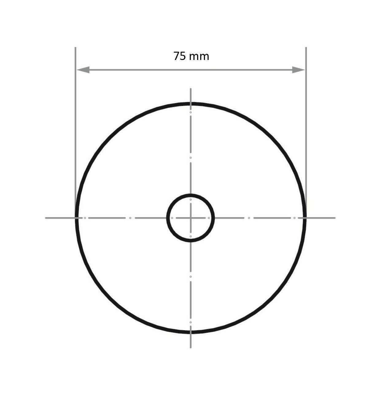 Diagram przedstawia koło o średnicy 75 mm.