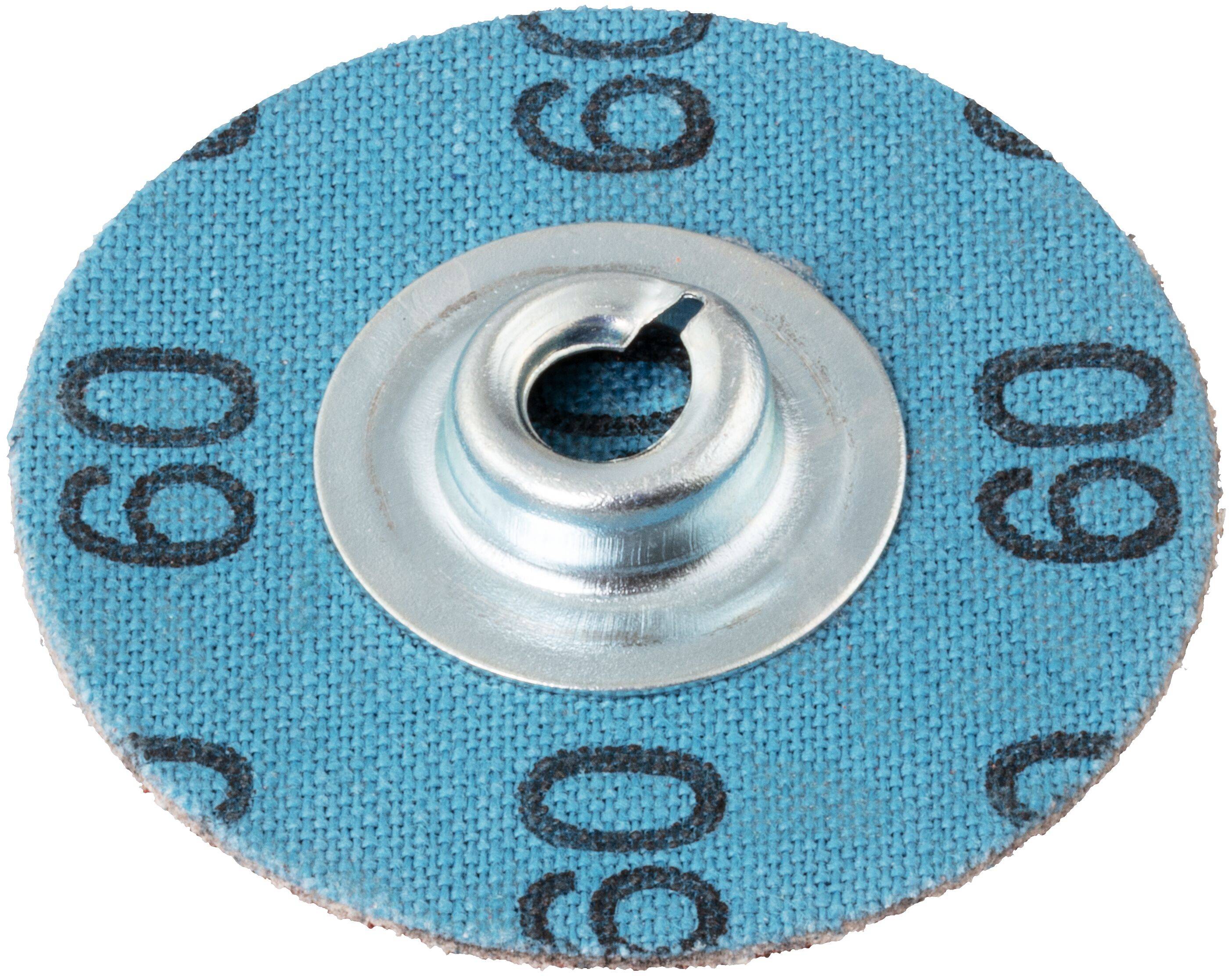 Niebieski krążek ścierny z wielokrotnie wydrukowaną czarną cyfrą '60', posiadający centralne metalowe mocowanie do narzędzi szlifierskich.