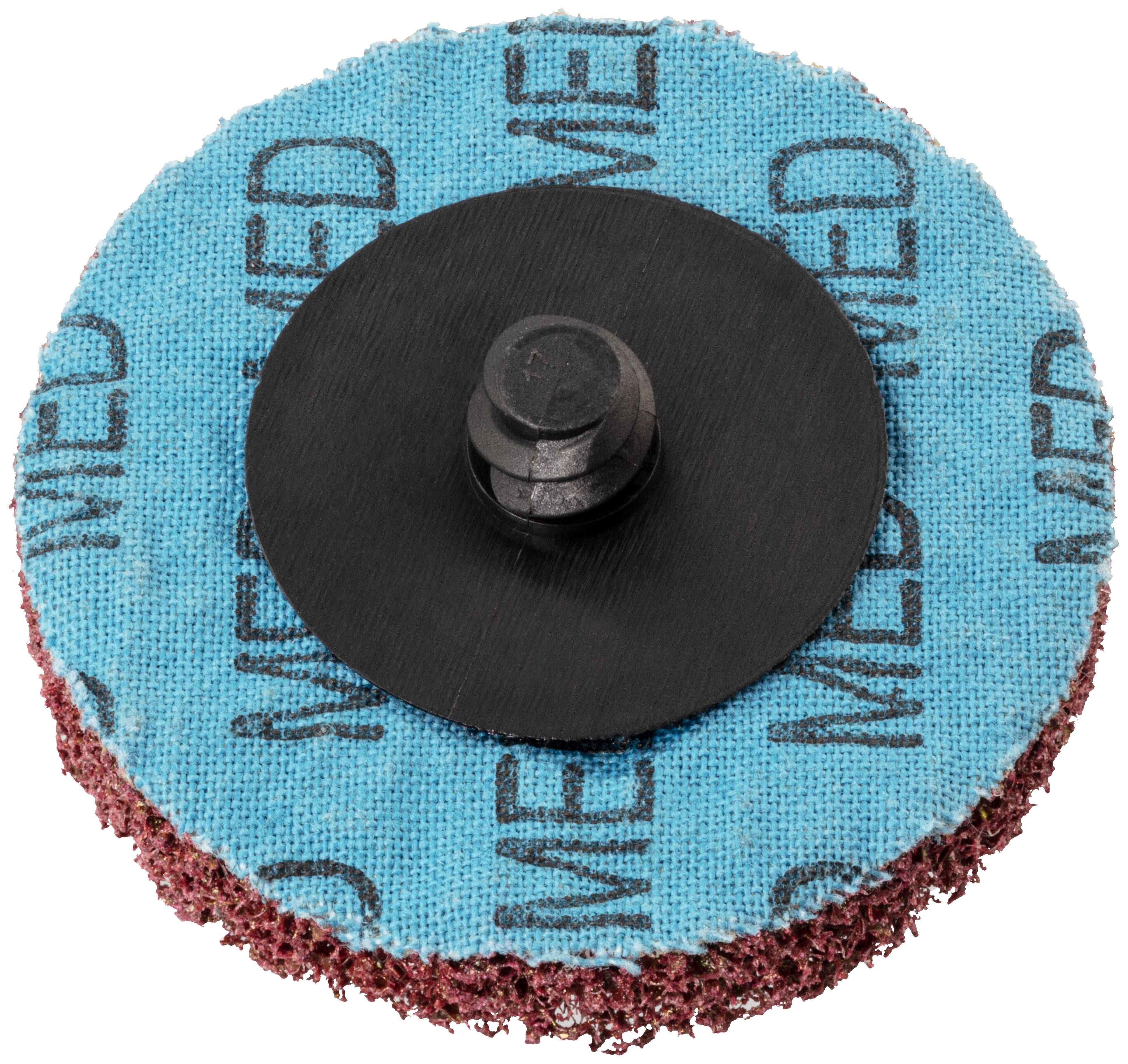 Tarcza ścierna z niebieskim podłożem oznaczona napisem "MED". Stosowana do szlifowania lub szlifowania w zastosowaniach przemysłowych.