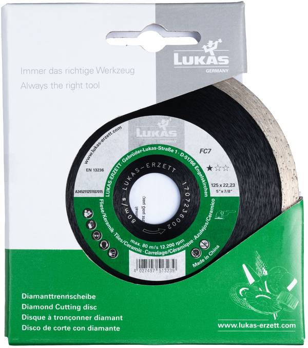 LUKAS-ERZETT A345211251107015 DiamantFC7 125x22,23x7 Tarcza tnąca diamentowa Średnica 125 mm Średnica otworu 22.23 mm cegła 1 szt.