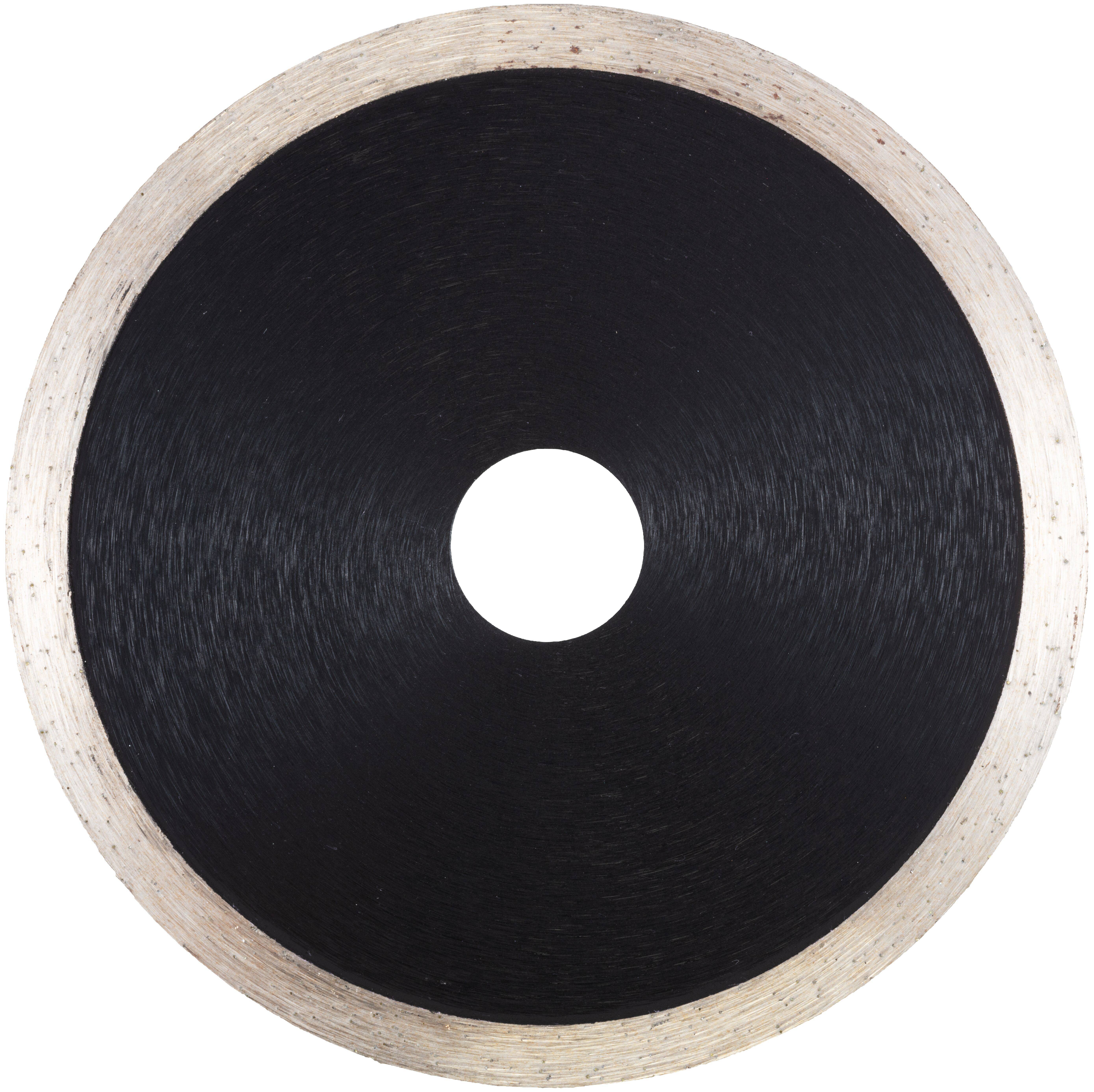 Okrągła tarcza diamentowa do piły, z ciemnym środkiem i srebrną krawędzią, używana do cięcia materiałów takich jak beton i kamień.