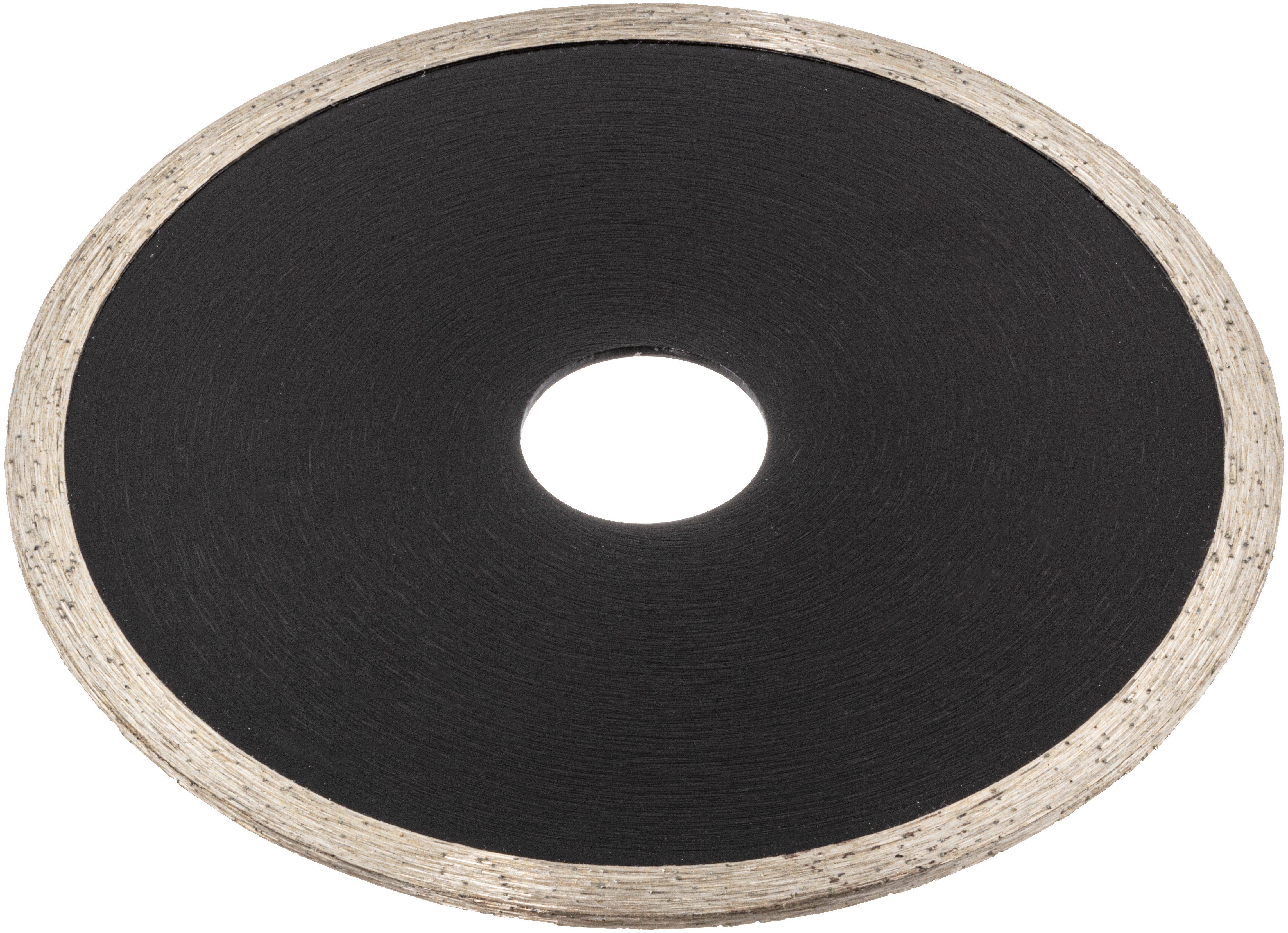 Okrągła metalowa piła tarczowa z otworem w centrum, czarną powierzchnią i srebrnym obrzeżem.