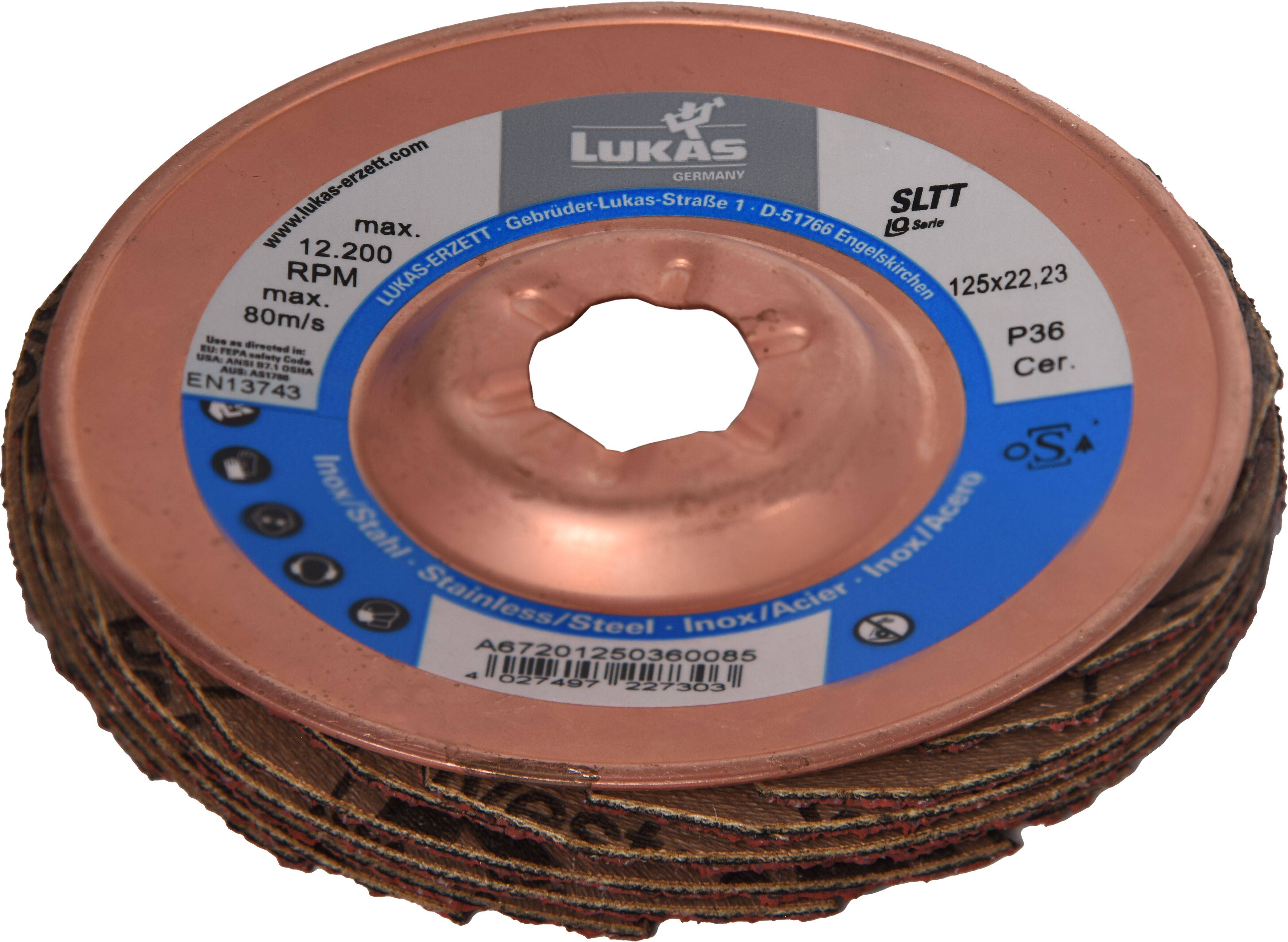 LUKAS-ERZETT A67201250360085 Tarcza lamelkowa Średnica 125 mm Wielkość ziarna=36 10 szt.-1