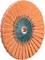Pomarańczowa ścierna tarcza listkowa z centralnym otworem metalowym, używana do szlifowania i wykańczania powierzchni.