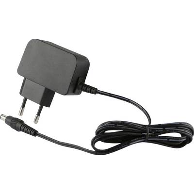 Czarny adapter elektryczny z wtyczką dwuwtyckową i dołączonym przewodem, służący do zasilania urządzeń elektronicznych.