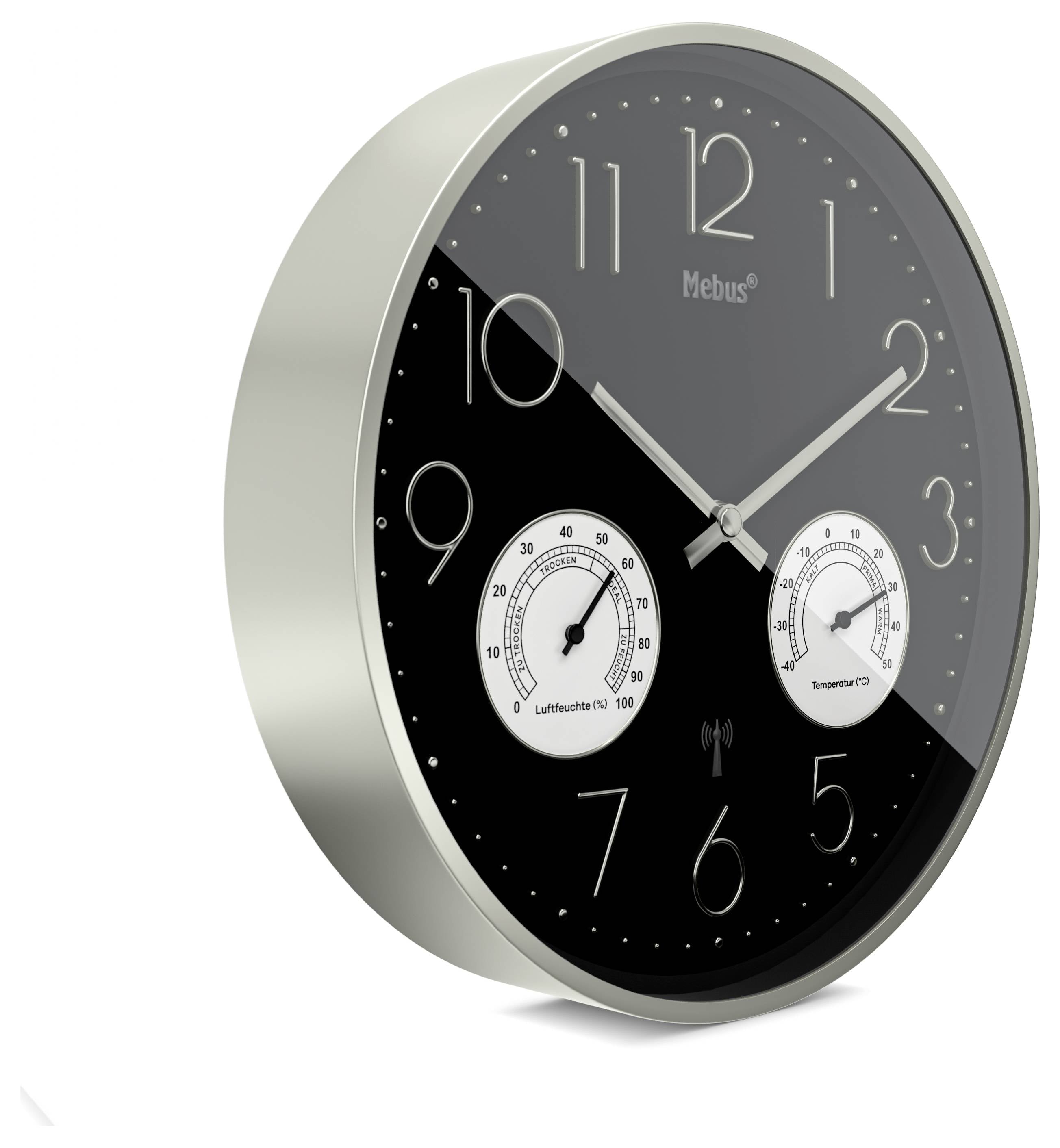 Настінний годинник на радіокеруванні Mebus 12988, сріблястий, 30 см x 30 см x 30 см x 4,5 см
