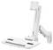 Regulowana, biała, naścienna ramię do stanowiska pracy przeznaczone do mocowania monitora i klawiatury, zapewniające ergonomiczną elastyczność dla biurek sit-stand.