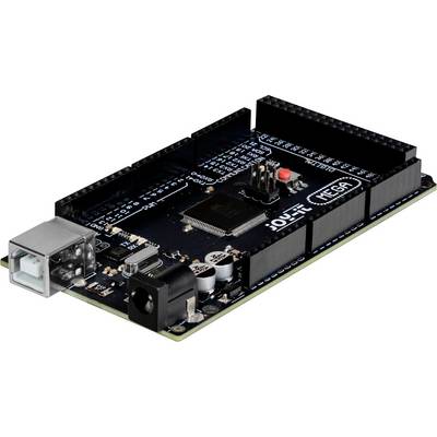Płyta Arduino Mega 2560 wyposażona w port USB, gniazdo zasilania, mikroprocesor oraz złącza pinowe do różnych projektów elektronicznych.