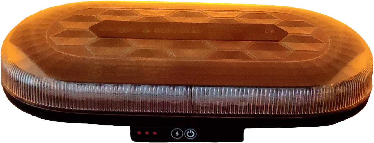 Prostokątna bursztynowa lampa awaryjnego ostrzegania z wzorem plastra miodu na wierzchu, emitująca jasne światło, używana do sygnalizacji lub celów bezpieczeństwa.