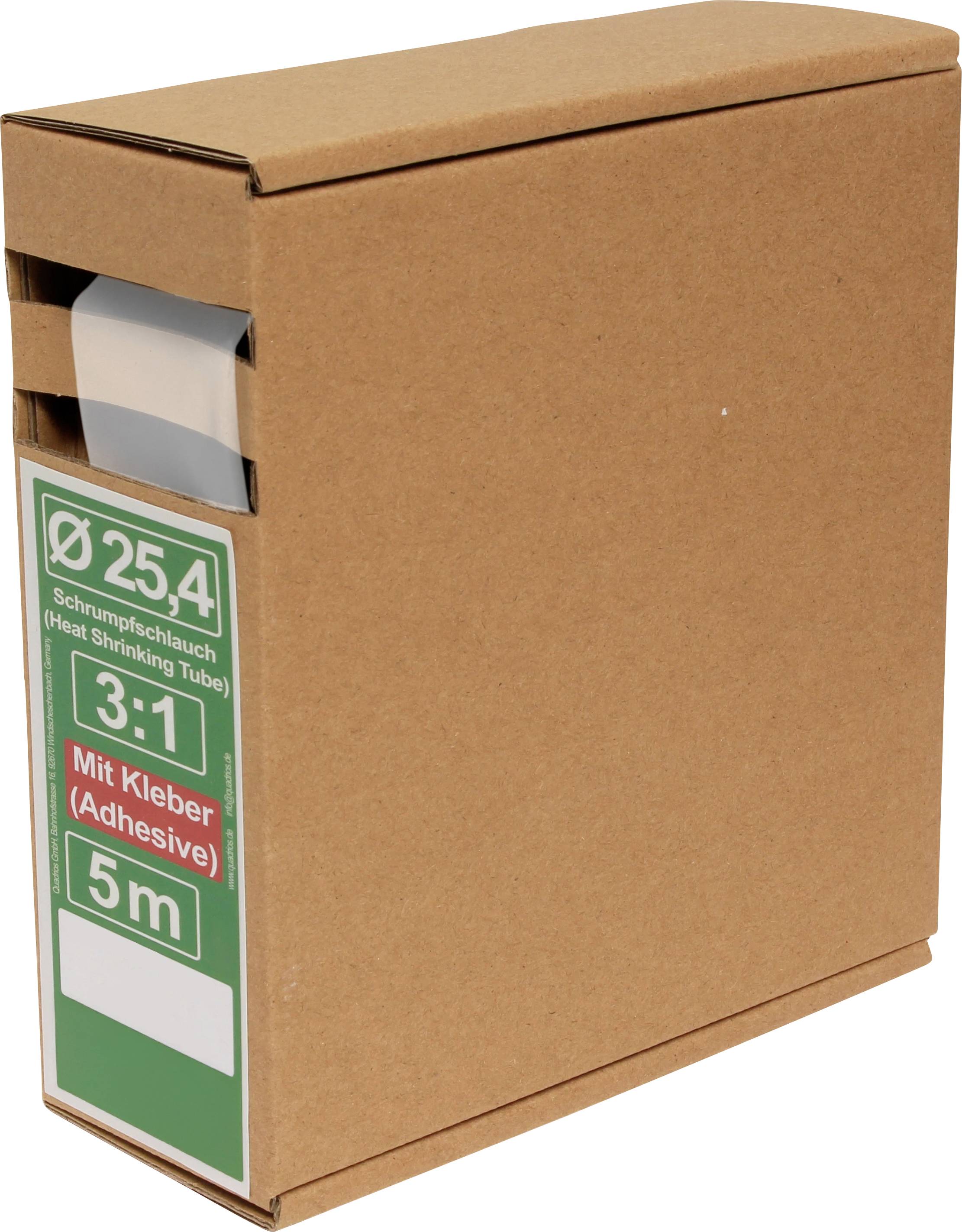 Термозбіжна трубка Quadrios 25CA506 з клеєм, прозора, 25,4 мм, 8,5 мм, коефіцієнт усадки: 3:1, 5 м