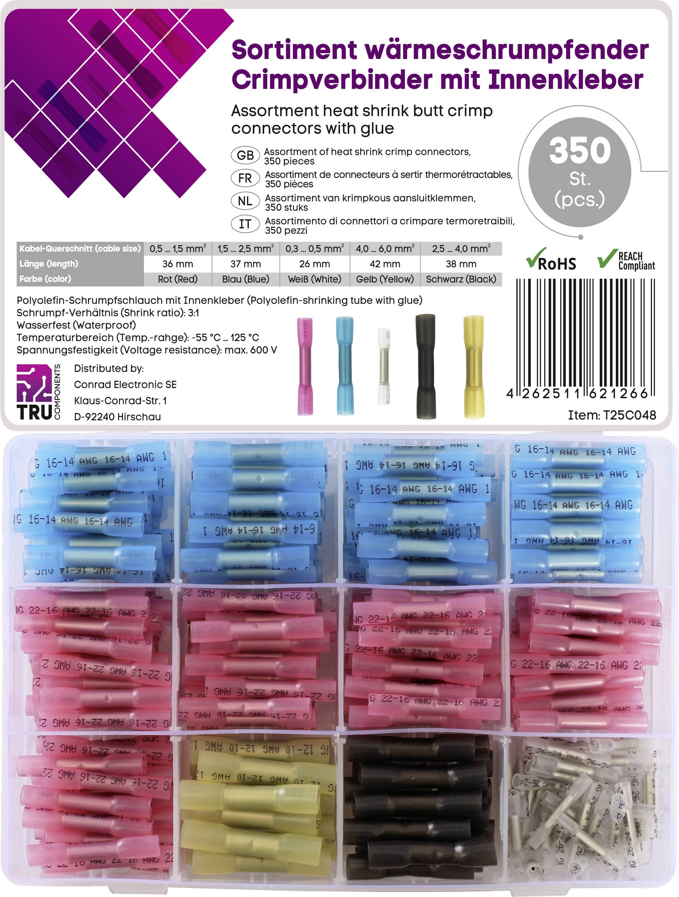 TRU COMPONENTS T25C048 Стыковой соединитель T25C048, полностью изолированный, 0,3 - 6,0 мм², 350 шт.