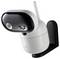 Biała i czarna kamera internetowa zamontowana na uchwycie ściennym. Posiada antenę i kilka elementów optycznych, nadająca się do monitoringu lub wideorozmów.