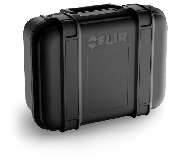 Czarny twardy futerał ochronny z logo FLIR, pokazany zamknięty na białym tle.