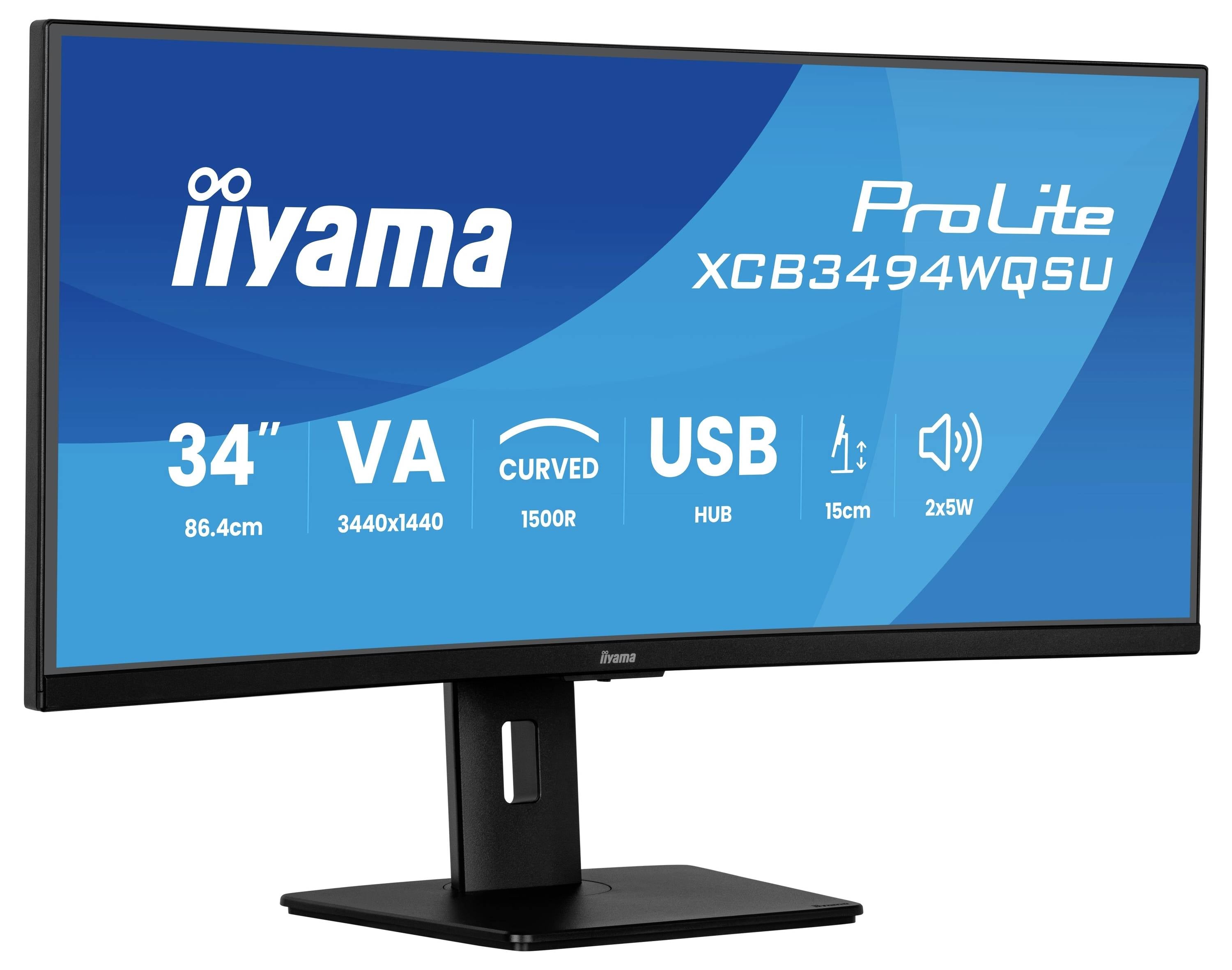 Монітор Iiyama ProLite XCB3494WQSU-B1 EEK F (A - G) 86,4 см (34 дюйми) 3440 x 1440 пікселів 21:9 0,4 мс DisplayPort РК-дисплей (VA