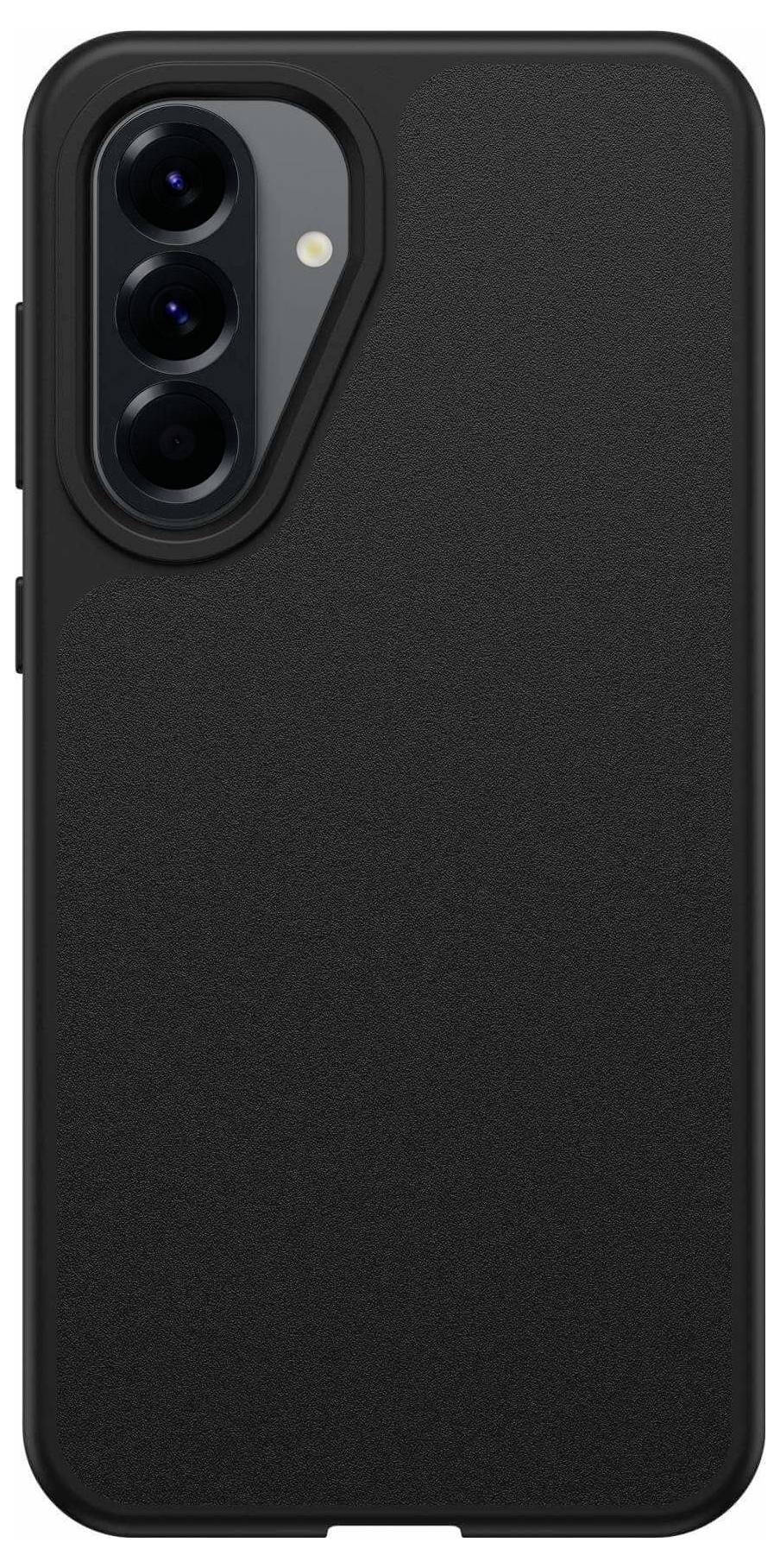 Czarny futerał na telefon z teksturowanym wykończeniem, przeznaczony dla telefonu z trzema obiektywami aparatu ustawionymi w pionie.
