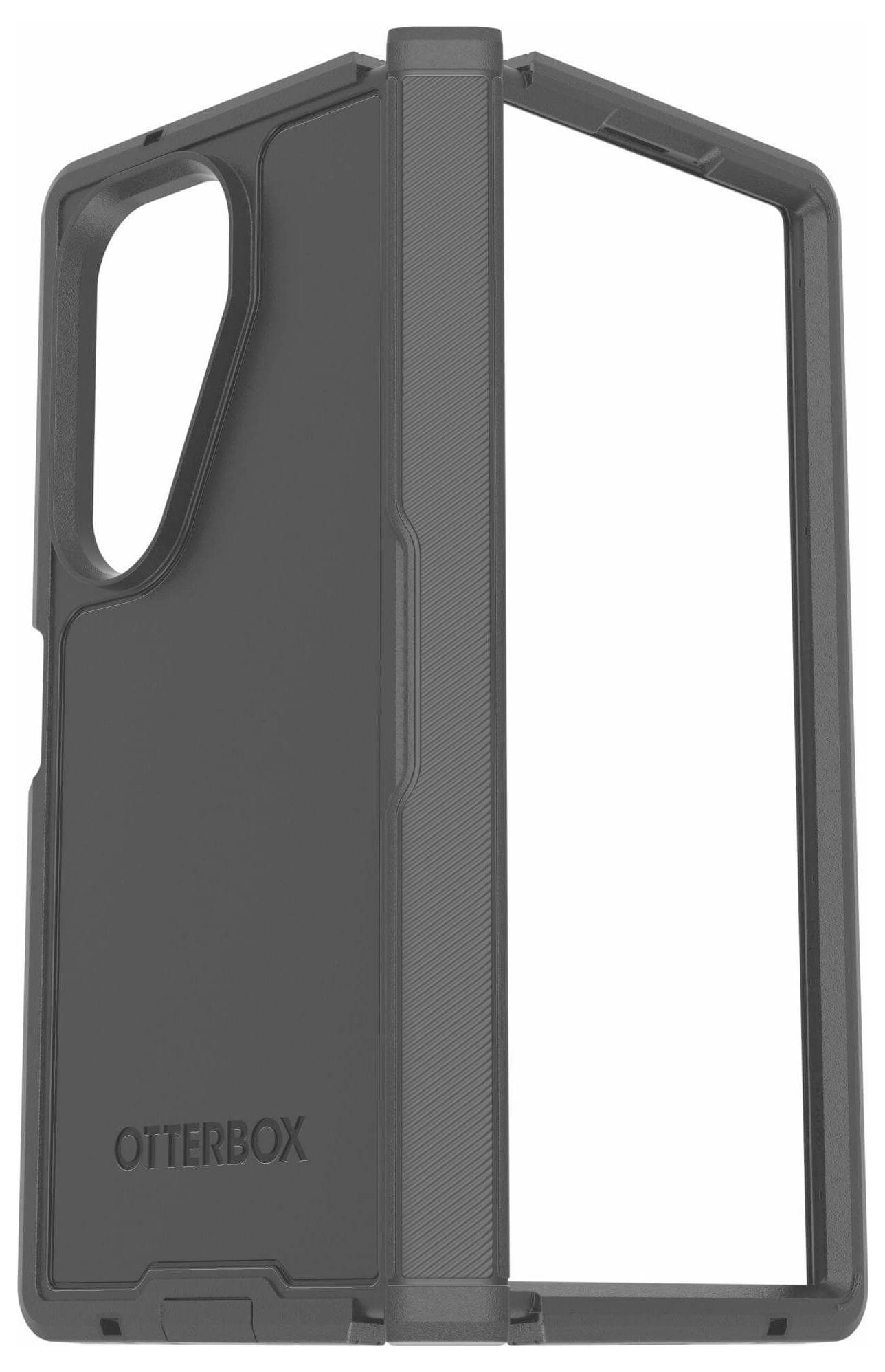 Czarny futerał OtterBox na telefon, pokazujący tył i jeden bok, z wycięciem na aparat, zapewniający solidną ochronę.