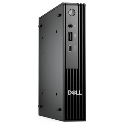 Czarny komputer mini PC Dell w wieżowej obudowie, z portami USB i gniazdem słuchawkowym skierowanymi do przodu, charakteryzujący się smukłą pionową sylwetką.