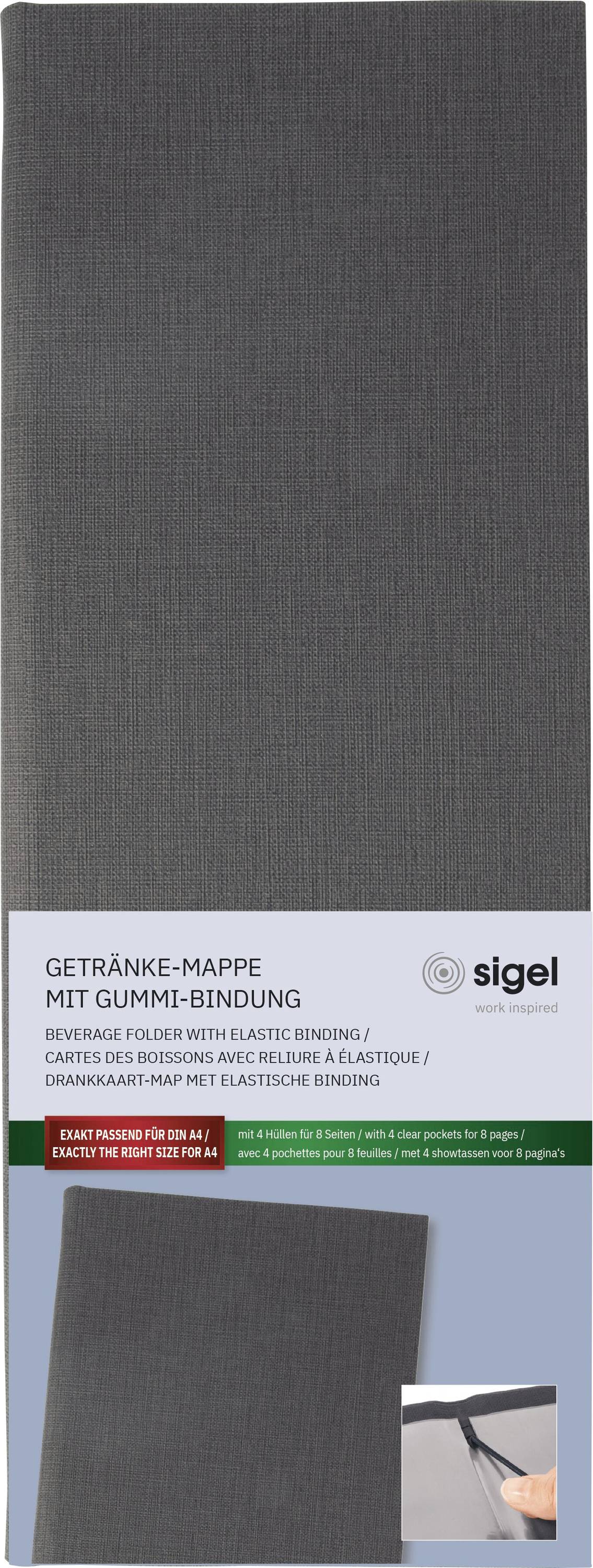 Папка Sigel GM101 для напоїв 1/2 DIN A4 1 шт. З 2 подвійними прозорими обкладинками на 8 сторінок, гумова палітурка антрацитового 