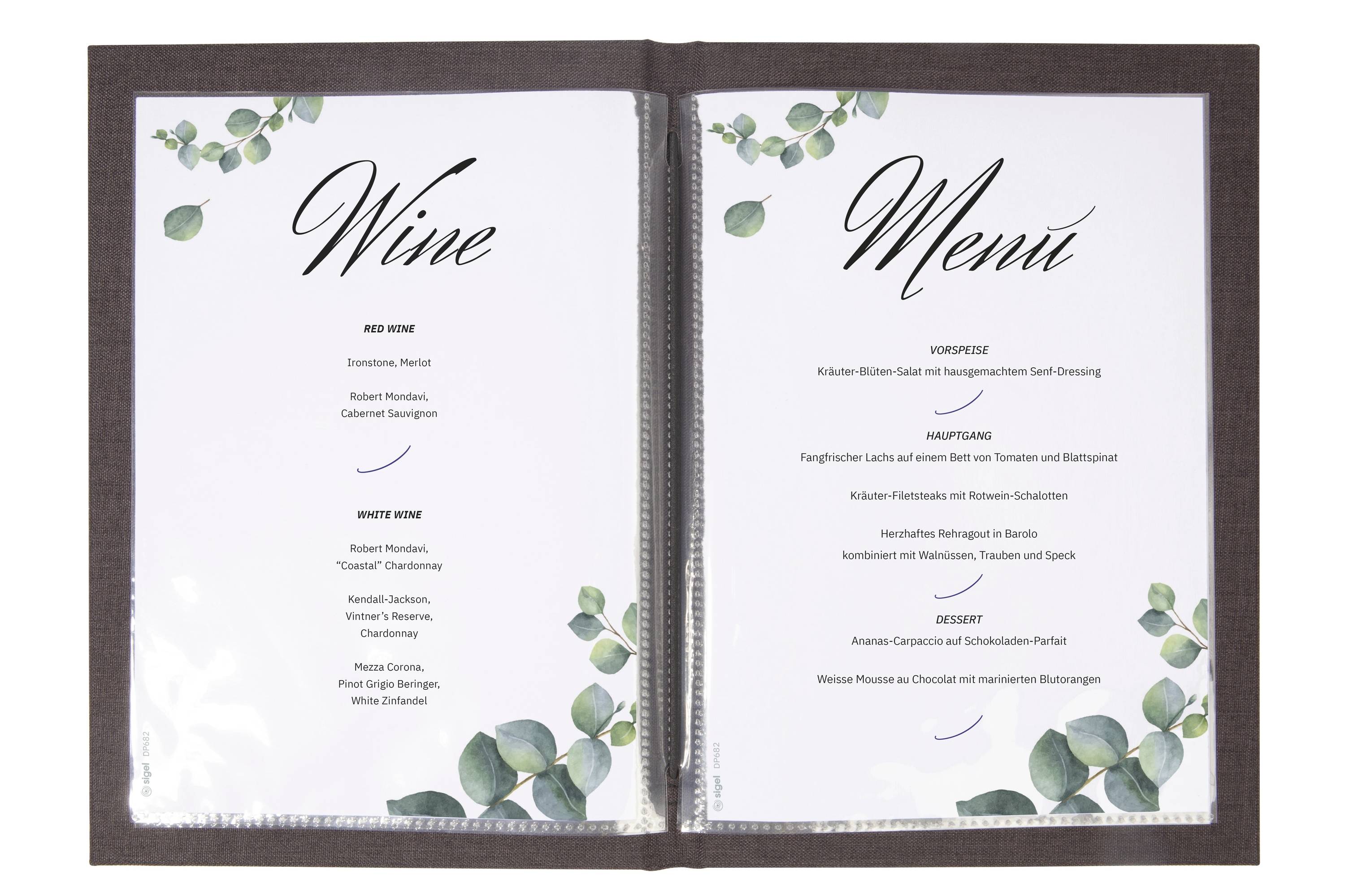 Папка для меню Sigel SM202 DIN A4 1 шт. З 2 подвійними прозорими обкладинками на 8 сторінок, гумова палітурка чорна