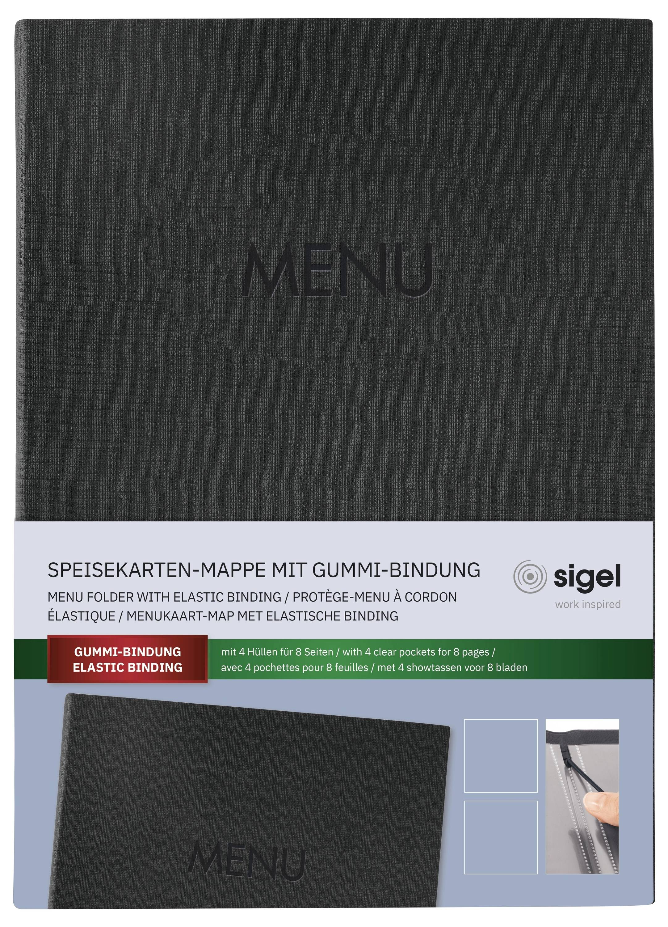 Папка для меню Sigel SM202 DIN A4 1 шт. З 2 подвійними прозорими обкладинками на 8 сторінок, гумова палітурка чорна