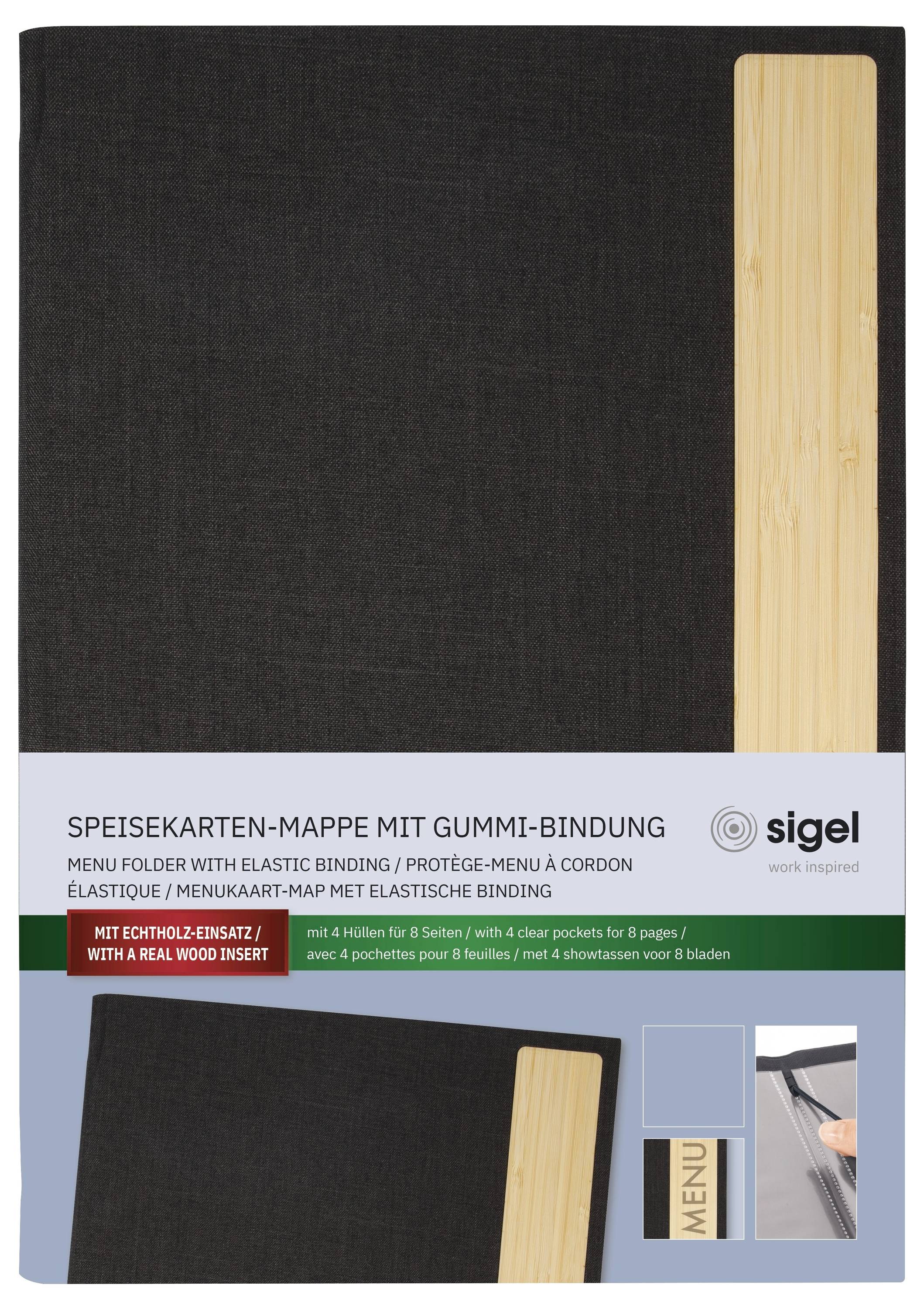 Папка-меню Sigel SM221 DIN A5 1 шт. З 2 подвійними прозорими обкладинками на 8 сторінок, гумові палітурки темно-сірого, бежевого к