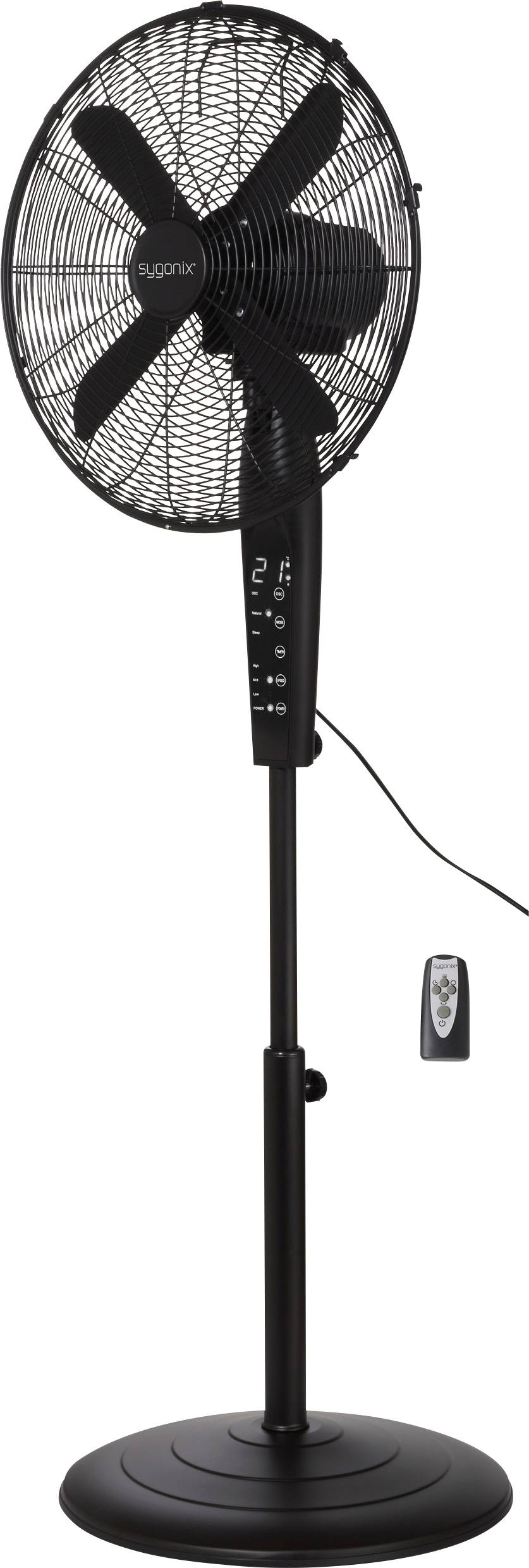 Напольный вентилятор Sygonix 50 Вт (диаметр x высота) 440 мм x 1300 мм, черный, пульт дистанционного управления, функция вращения,