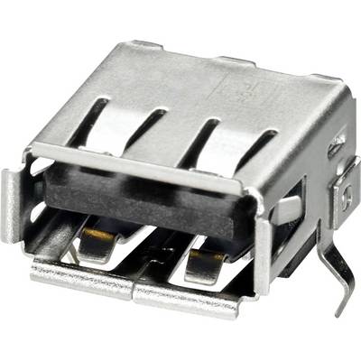 Metalowy złącze USB sfotografowane pod lekkim kątem, podkreślające jego prostokątny kształt i styki do podłączenia.