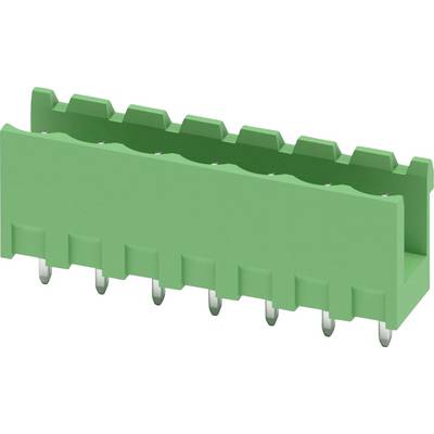 Zielony złącze elektroniczne z wieloma metalowymi stykami.