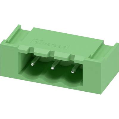Zielony blok zaciskowy MSTB 2,5 z trzema metalowymi stykami, używany do połączeń elektrycznych.