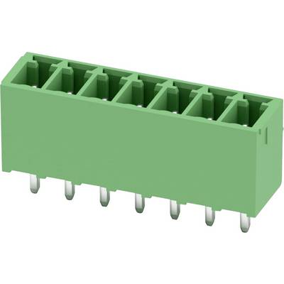 Zielony prostokątny złącze elektryczne z ośmioma gniazdami i metalowymi stykami do połączeń elektronicznych obwodów.