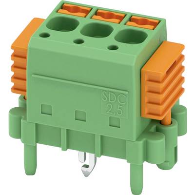 Zielono-pomarańczowy blok zacisków elektrycznych z trzema gniazdami przyłączeniowymi oznaczonymi jako 'SDC 2.5'.