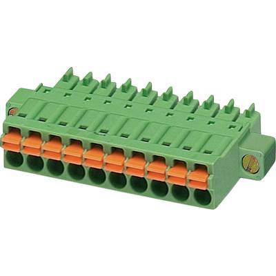 Zielono-pomarańczowy złącz elektryczny z wieloma gniazdami pinowymi, stosowany do przewodów i połączeń obwodów w urządzeniach elektronicznych.