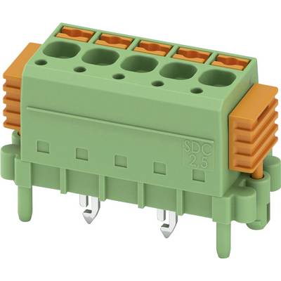 Zielony złącze z sześcioma gniazdami i pomarańczowymi dźwigniami bocznymi, przeznaczone do połączeń elektrycznych, oznaczone etykietą 'SDC 2.5'.