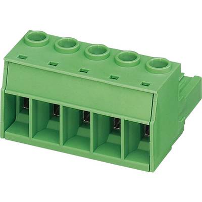 Zielony blok łączący elektryczny z czterema otworami okrągłymi, zaprojektowany dla łatwego podłączania przewodów i bezpiecznych połączeń elektrycznych.