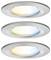 Trzy okrągłe sufitowe lampy LED z metalowymi obrzeżami, ilustrujące różne temperatury barwowe: ciepłą, chłodną i neutralną biel.