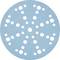 Okrągła niebieska tarcza szlifierska z wieloma otworami o różnych rozmiarach równomiernie rozmieszczonymi na całej jej powierzchni.