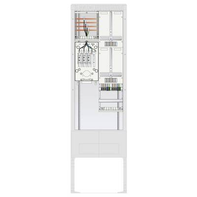 Diagram elektrycznego panelu sterowania z oznaczonymi przewodami i elementami, ilustrujący połączenia i konfigurację systemu.