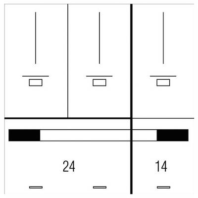 Panel elektryczny przedstawiający rozmieszczenie wyłączników z licznikami oznaczonymi numerami 24 i 14.