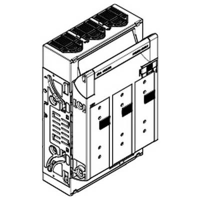 Rysunek linowy przemysłowego panelu elektrycznego z wieloma komorami i wentylatorami chłodzącymi na górze, stosowany do zarządzania dystrybucją energii elektrycznej.